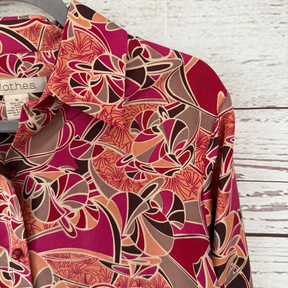 C.L.O.T.H.E.S. New Women's Multicolor 100%Silk Button Down Top Size Medium - Picture 10 of 13